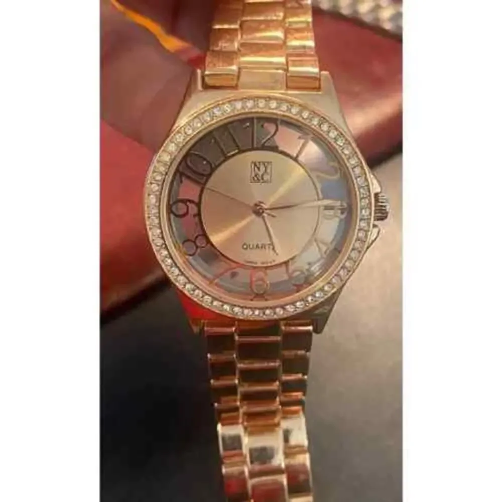Women's NY&C Rose Gold Tone Watch, See Through Case, Crystal Accents